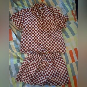 WRAY red checked shorts longe set medium